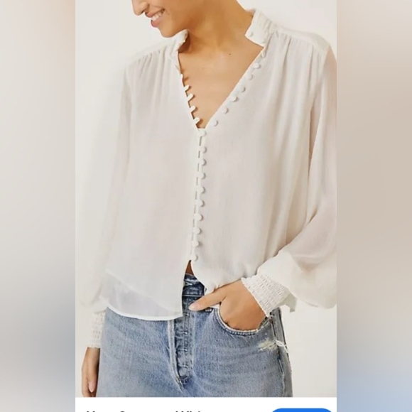ANTHROPLOGIE Cream Self Buttoned Crepe Blouse | 12 - Picture 1 of 9